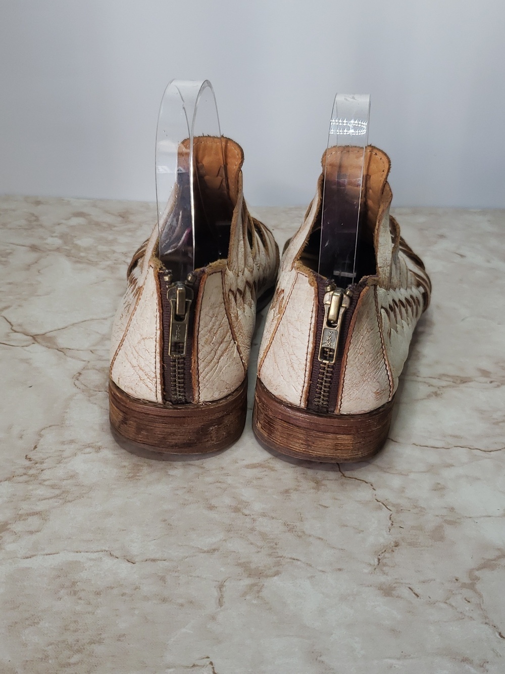 Bed Stu Las Cruces Cream And Tan Distressed Braided Leather Cutout Flats 10 - Picture 4 of 8